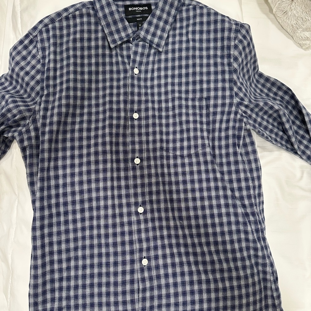 Bonobos Men's Navy Plaid flannel Button-Down Shirt. Size medium